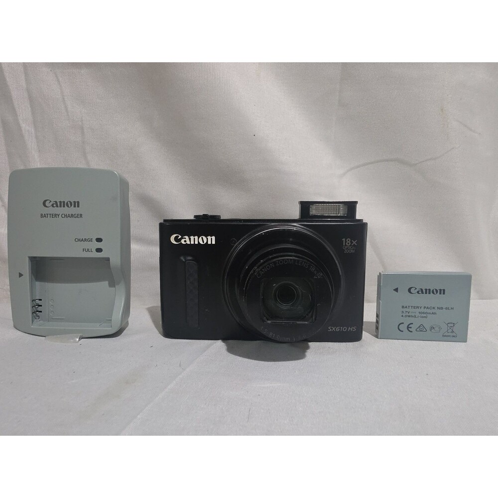 Canon PowerShot SX610 HS Black 20.2MP 18x Optical Zoom Digital Camera W/Charger